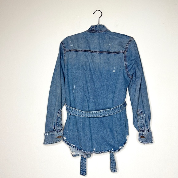 ZARA - Ripped TRF Overshirt Denim Distressed Jacket With Belt Tie, Size Small - Picture 4 of 11
